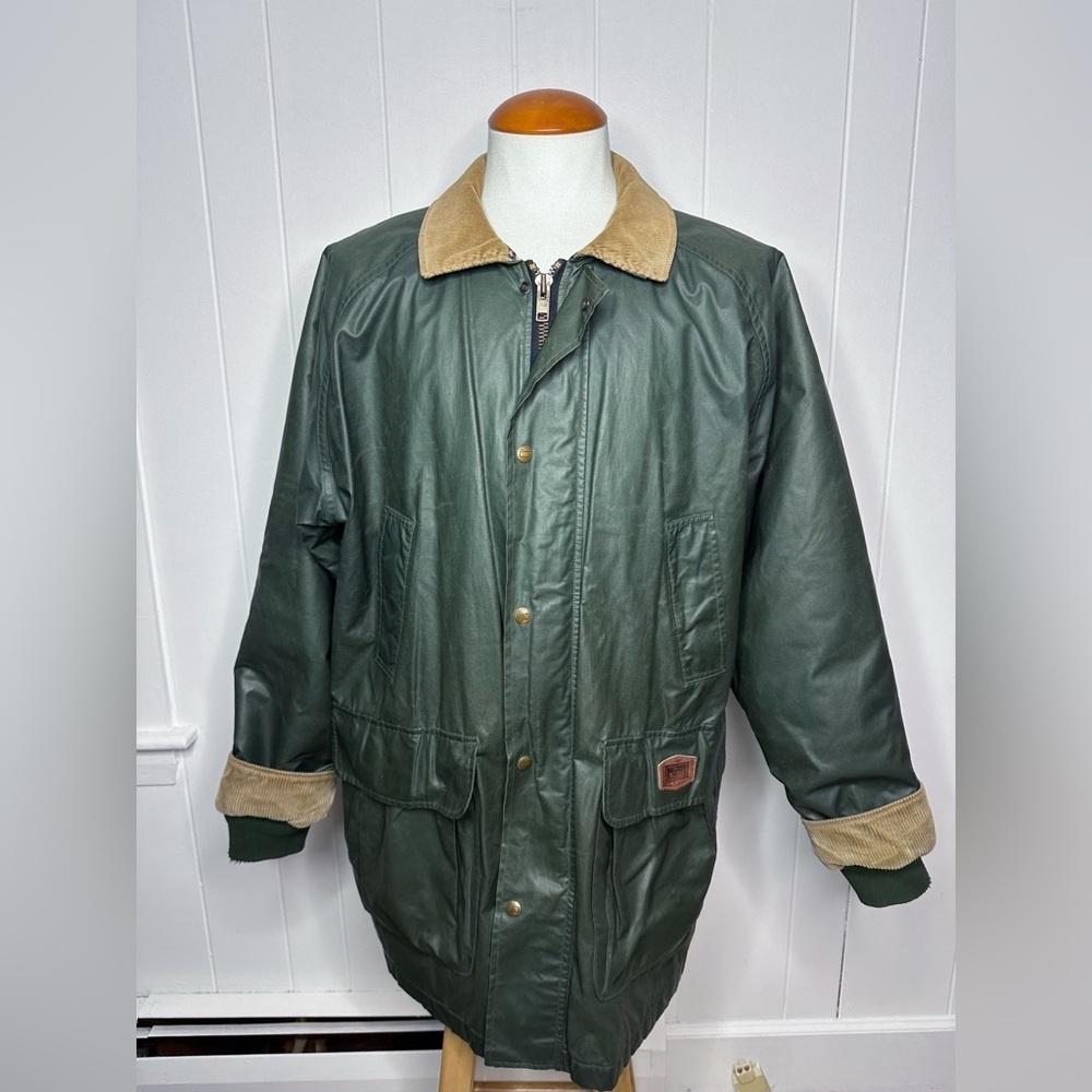 Vintage Woolrich Wax Coated Barn Coat Chore Jacket w/ Corduroy Collar